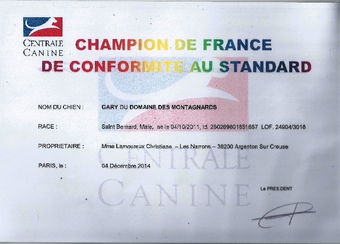 du domaine des Montagnards - GARY  CHAMPION  DE  FRANCE  